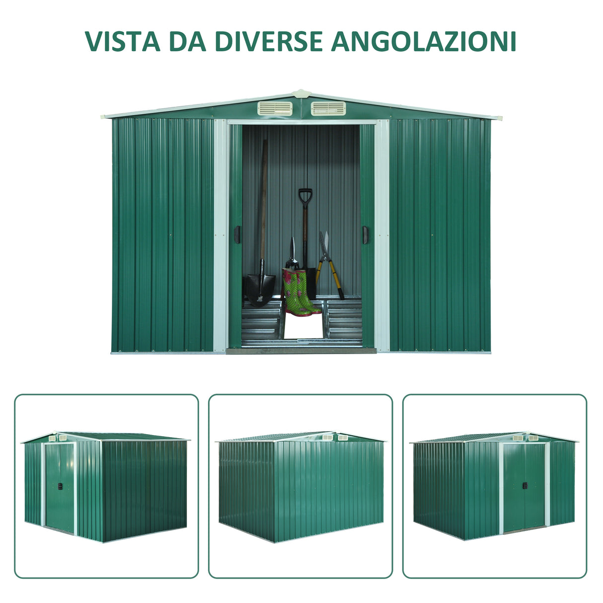 easycomfort easycomfort casetta da giardino porta utensili in lamiera di acciaio capanno da giardino in acciaio con base e porte scorrevoli 258x206x178cm verde