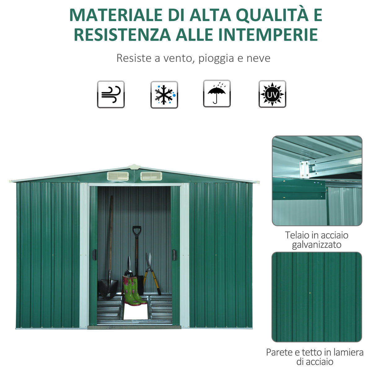 easycomfort easycomfort casetta da giardino porta utensili in lamiera di acciaio capanno da giardino in acciaio con base e porte scorrevoli 258x206x178cm verde