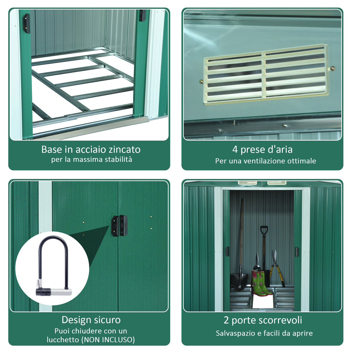 easycomfort easycomfort casetta da giardino porta utensili in lamiera di acciaio capanno da giardino in acciaio con base e porte scorrevoli 258x206x178cm verde