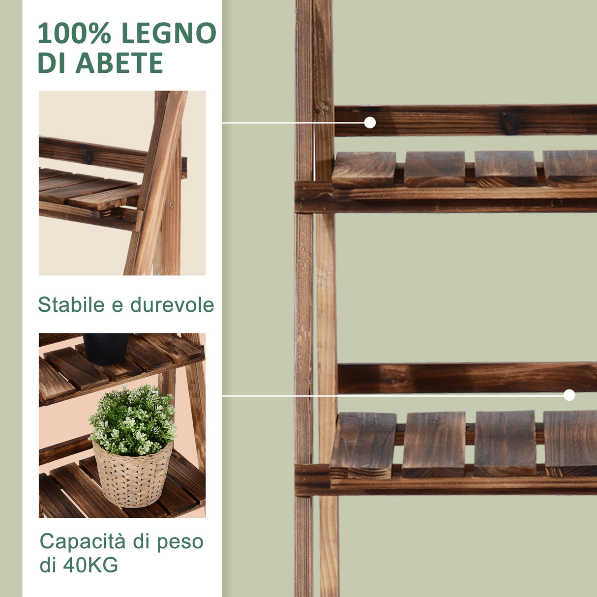easycomfort scaffale portapiante pieghevole in legno di abete con 3 livelli da esterno 40x37x93cm