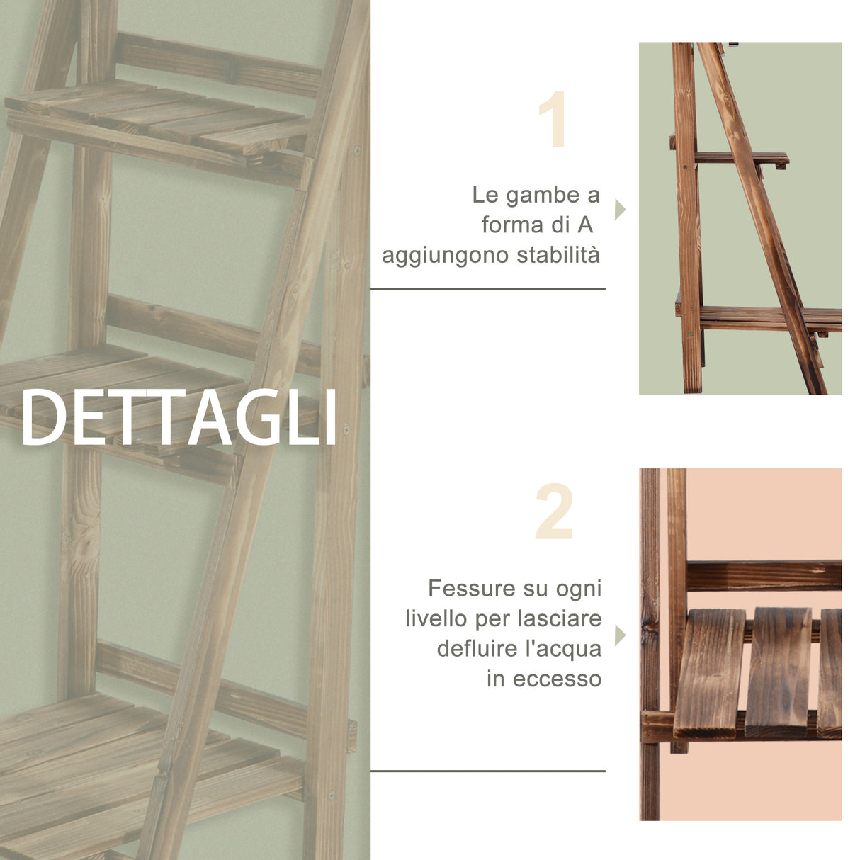 easycomfort scaffale portapiante pieghevole in legno di abete con 3 livelli da esterno 40x37x93cm