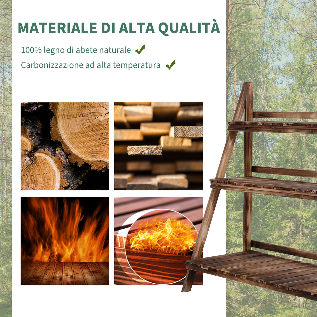 easycomfort easycomfort scaletta fioriera portavasi da giardino a 3 ripiani in legno di abete 100x37x93cm