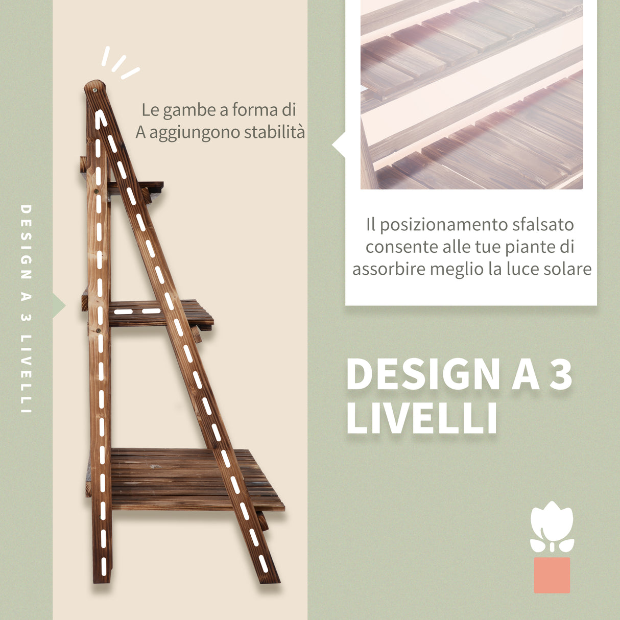 easycomfort easycomfort scaletta fioriera portavasi da giardino a 3 ripiani in legno di abete 100x37x93cm