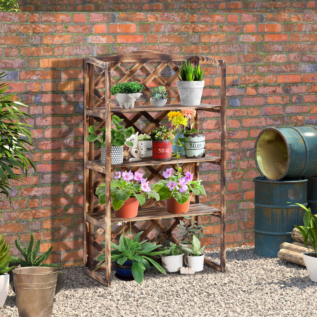 easycomfort easycomfort scaffalatura fioriera per piante a 3 ripiani in legno di abete 80x40x150cm