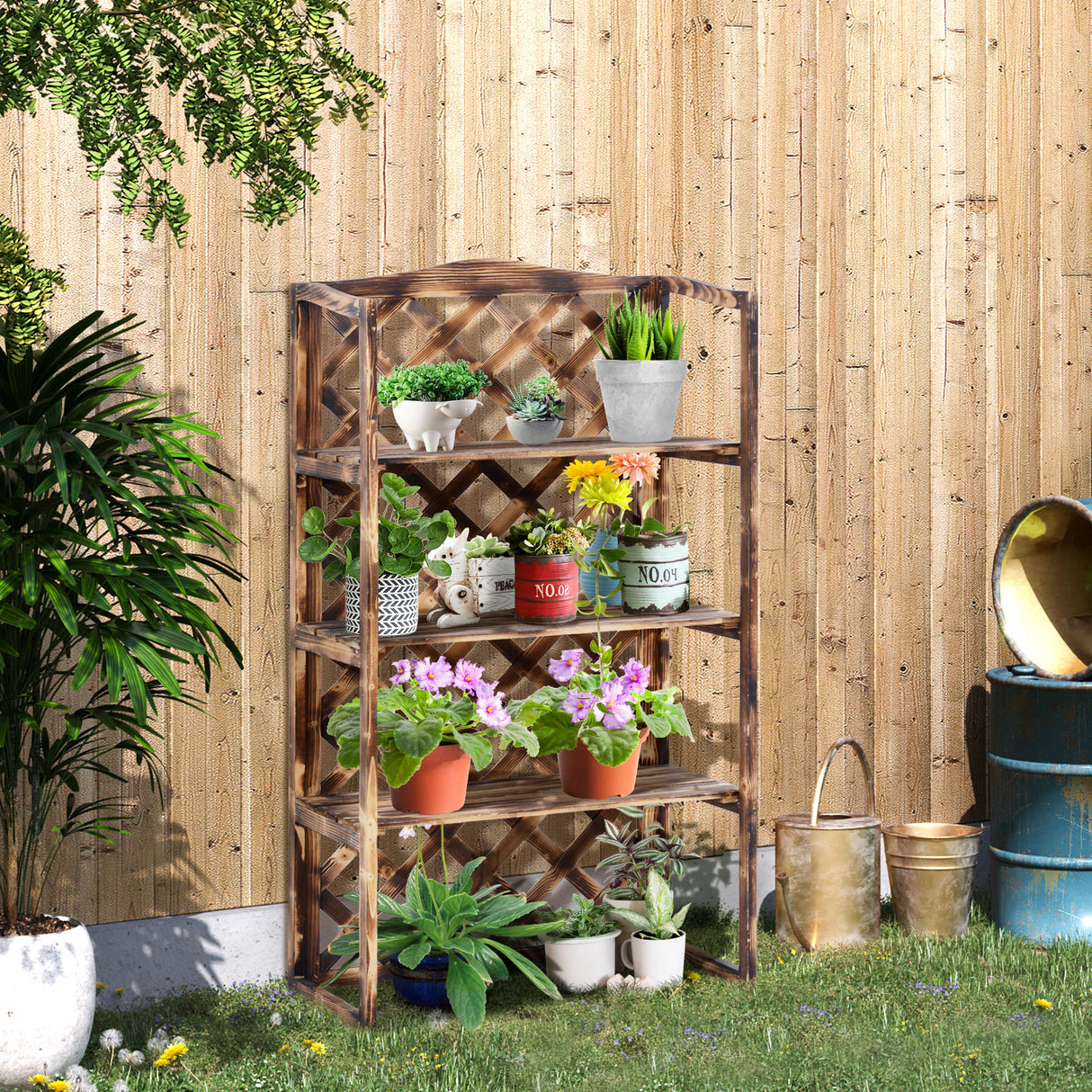 easycomfort easycomfort scaffalatura fioriera per piante a 3 ripiani in legno di abete 80x40x150cm