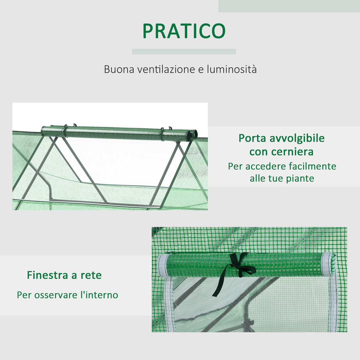 easycomfort serra da giardino in acciaio con rivestimento in pe porte avvolgibili e finestre 180x140x80cm verde