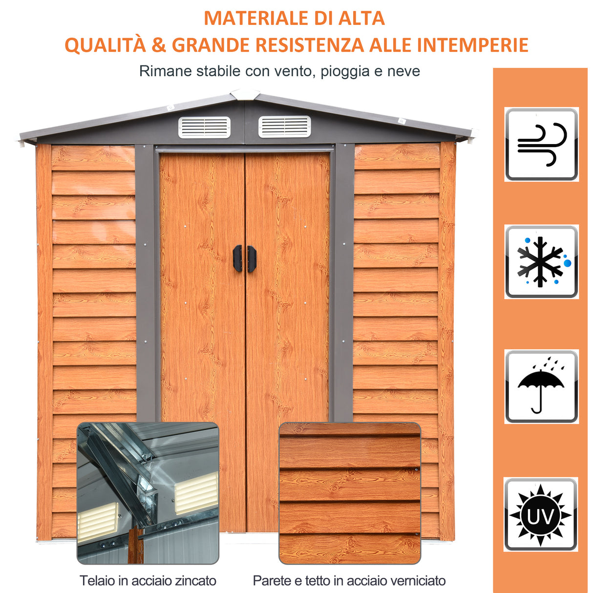 easycomfort casetta da giardino in acciaio e pp con prese d aria 197.5x160x178 201cm marrone