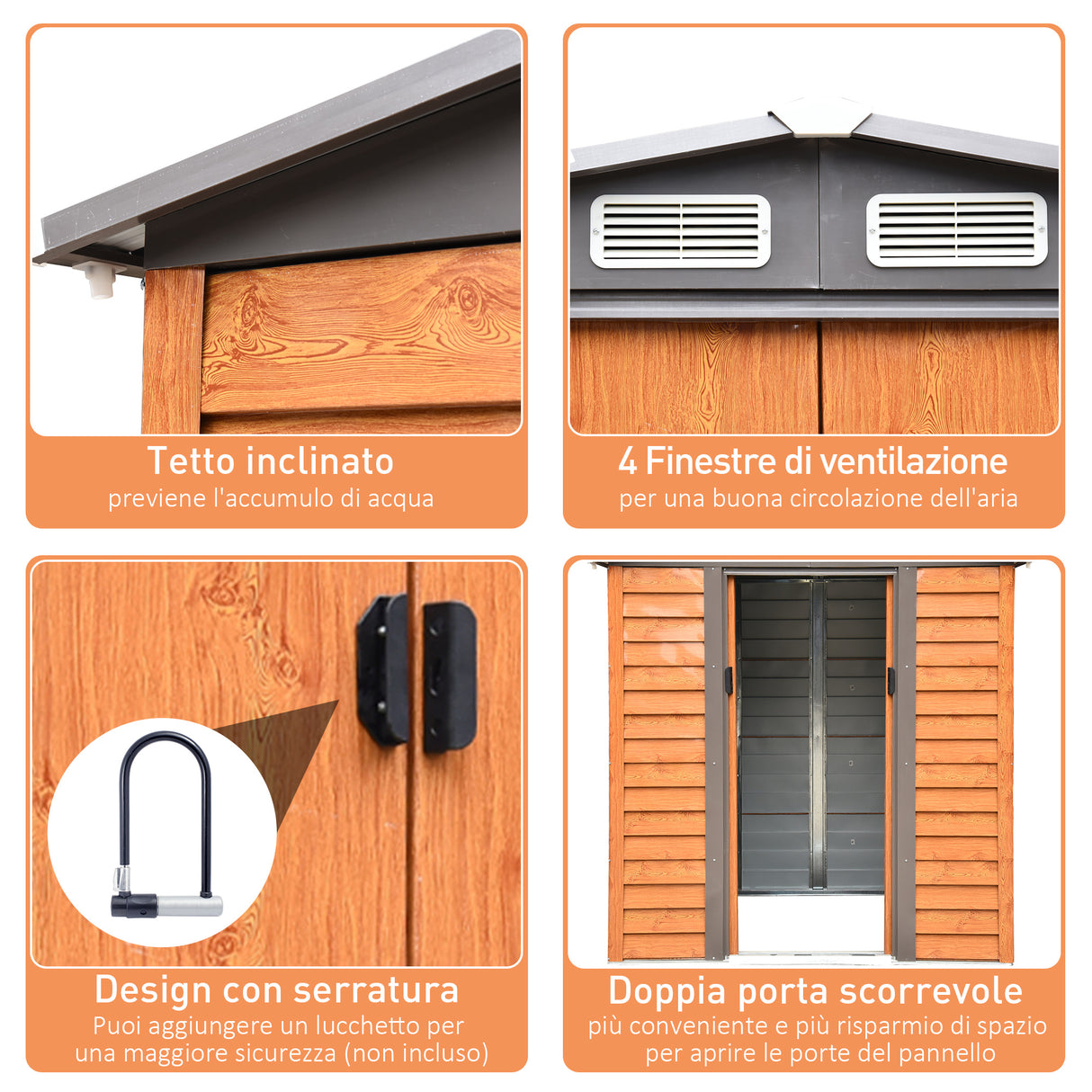 easycomfort casetta da giardino in acciaio e pp con prese d aria 197.5x160x178 201cm marrone