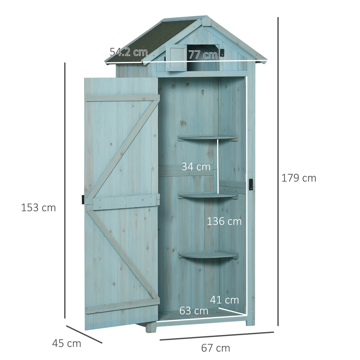 easycomfort casetta da giardino porta attrezzi in legno con 3 ripiani 77x54.2x179cm blu
