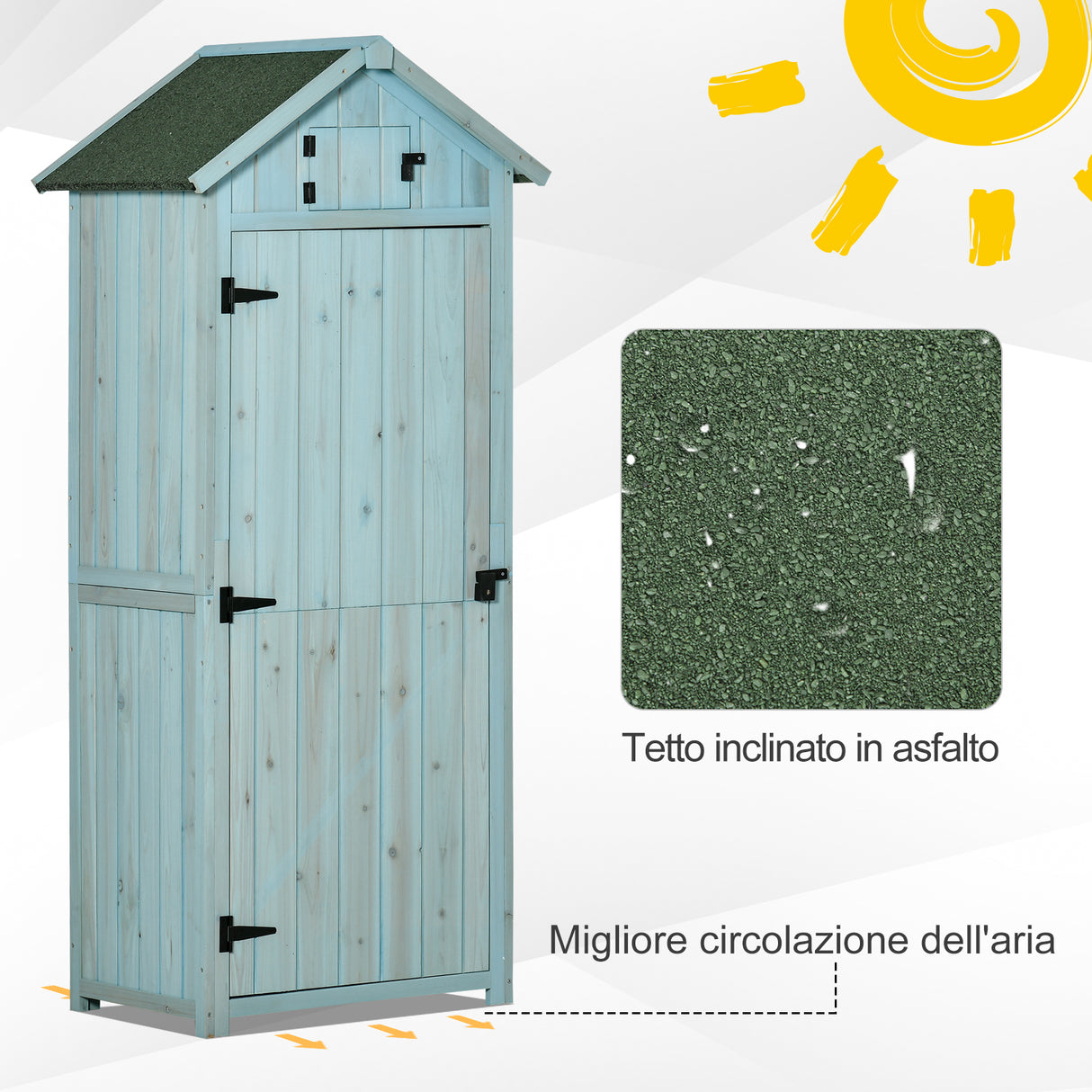 easycomfort casetta da giardino porta attrezzi in legno con 3 ripiani 77x54.2x179cm blu