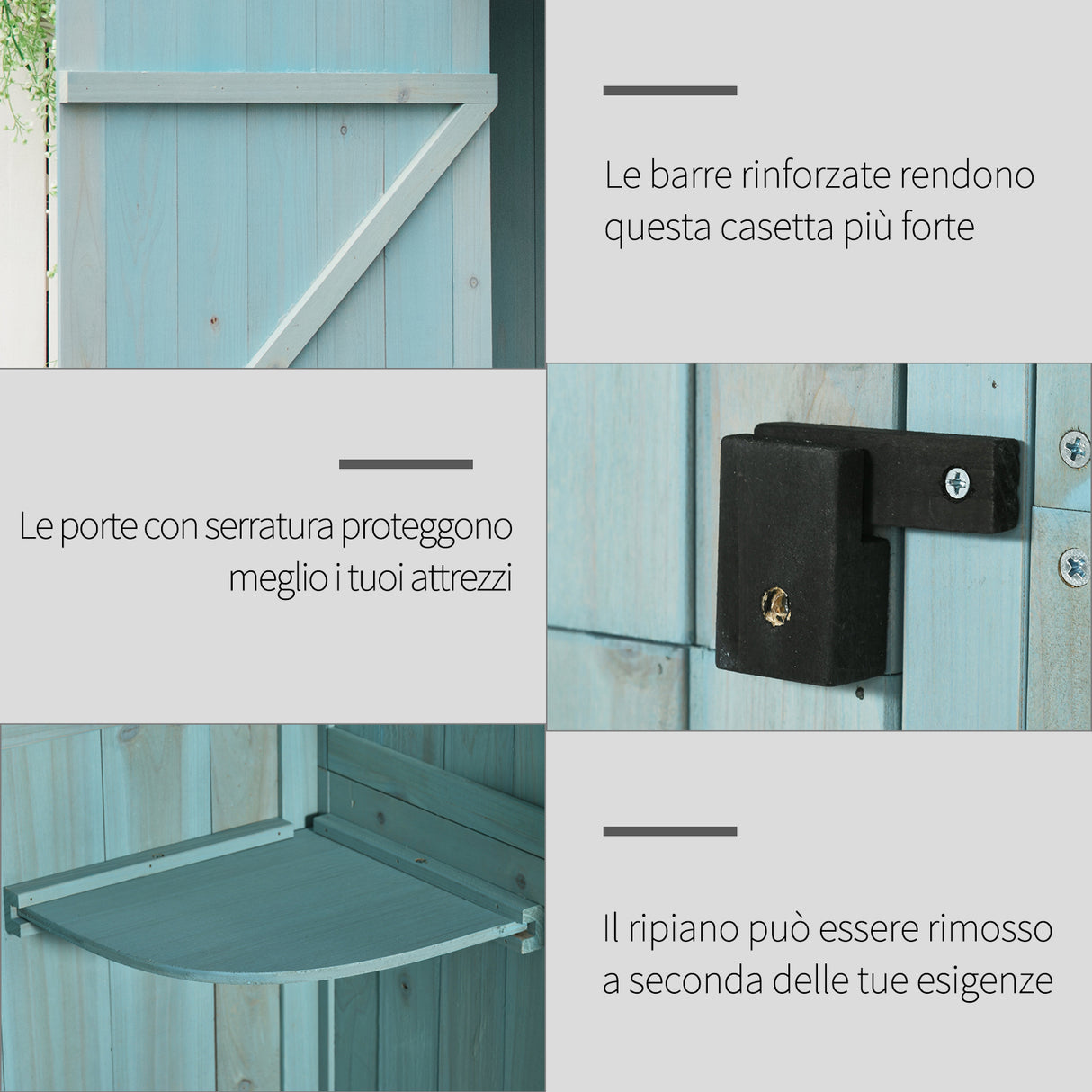 easycomfort casetta da giardino porta attrezzi in legno con 3 ripiani 77x54.2x179cm blu