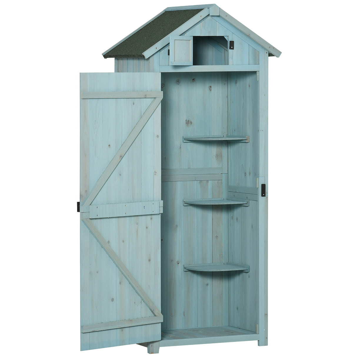 easycomfort casetta da giardino porta attrezzi in legno con 3 ripiani 77x54.2x179cm blu