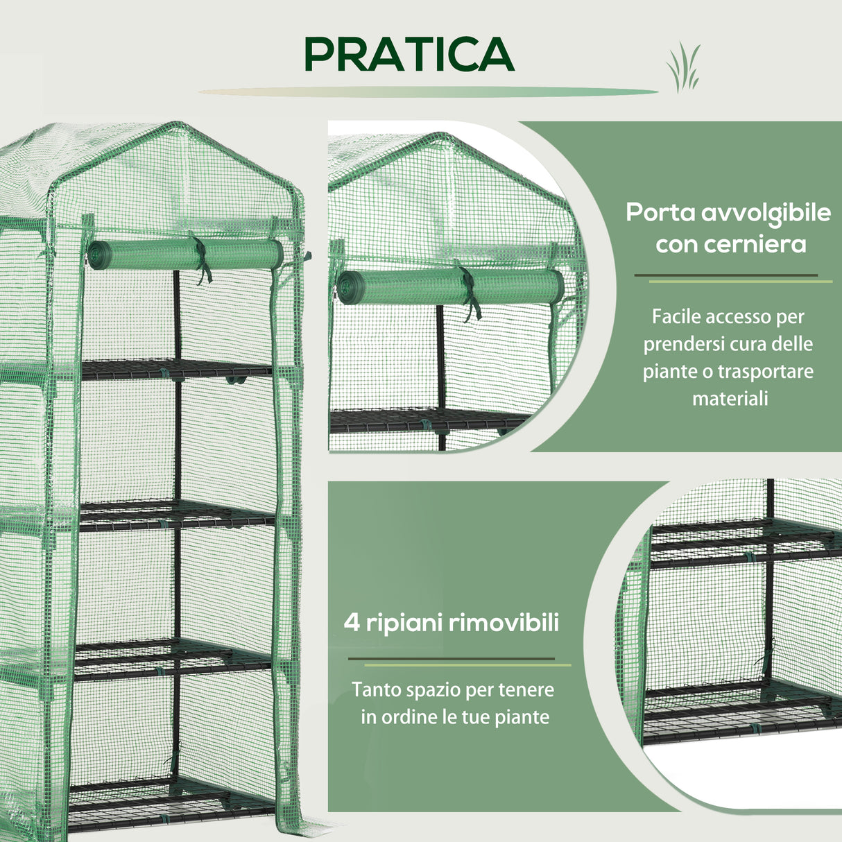 easycomfort serra per piante verticale con scaffale a 4 ripiani in acciaio e pe verde scuro 70x50x160cm
