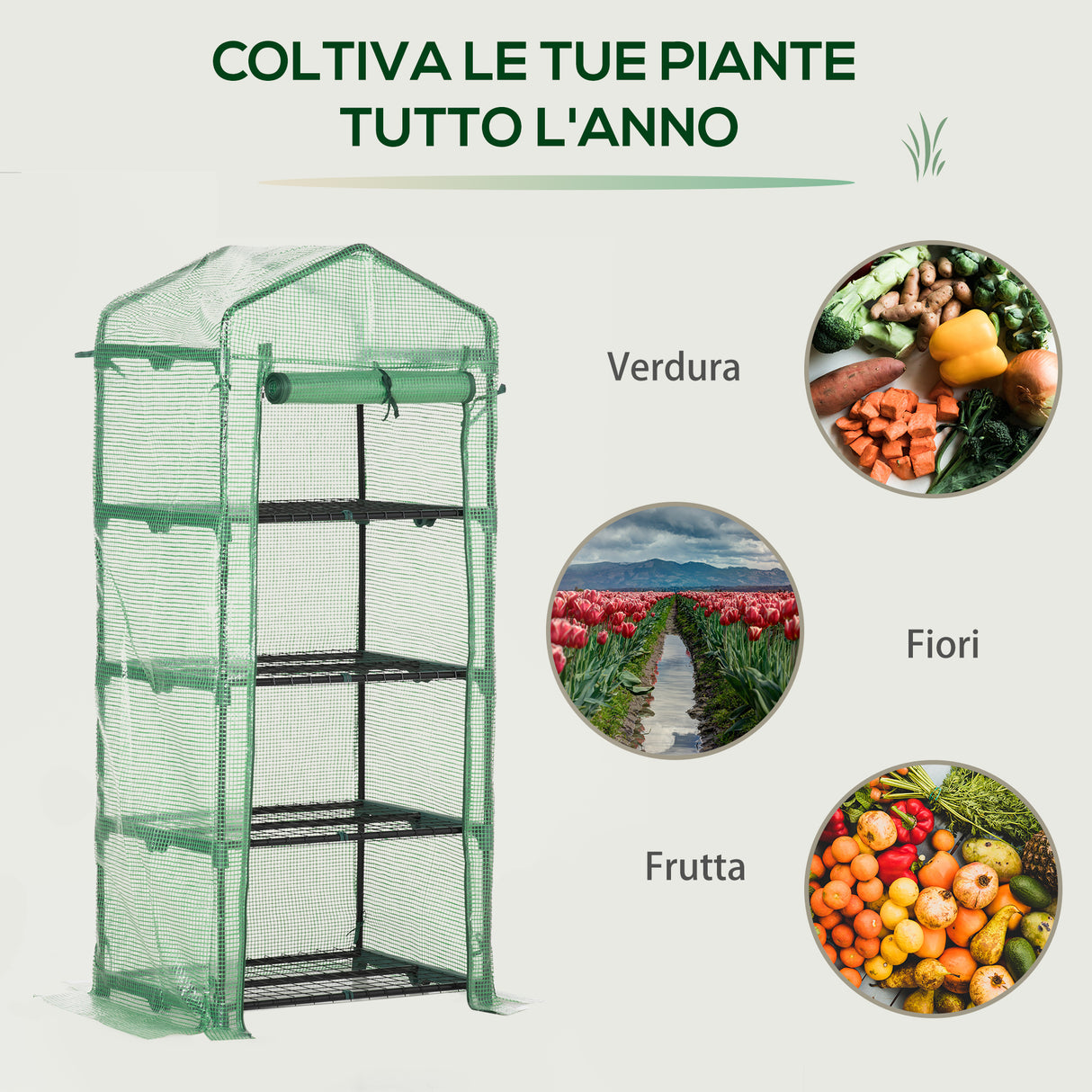easycomfort serra per piante verticale con scaffale a 4 ripiani in acciaio e pe verde scuro 70x50x160cm