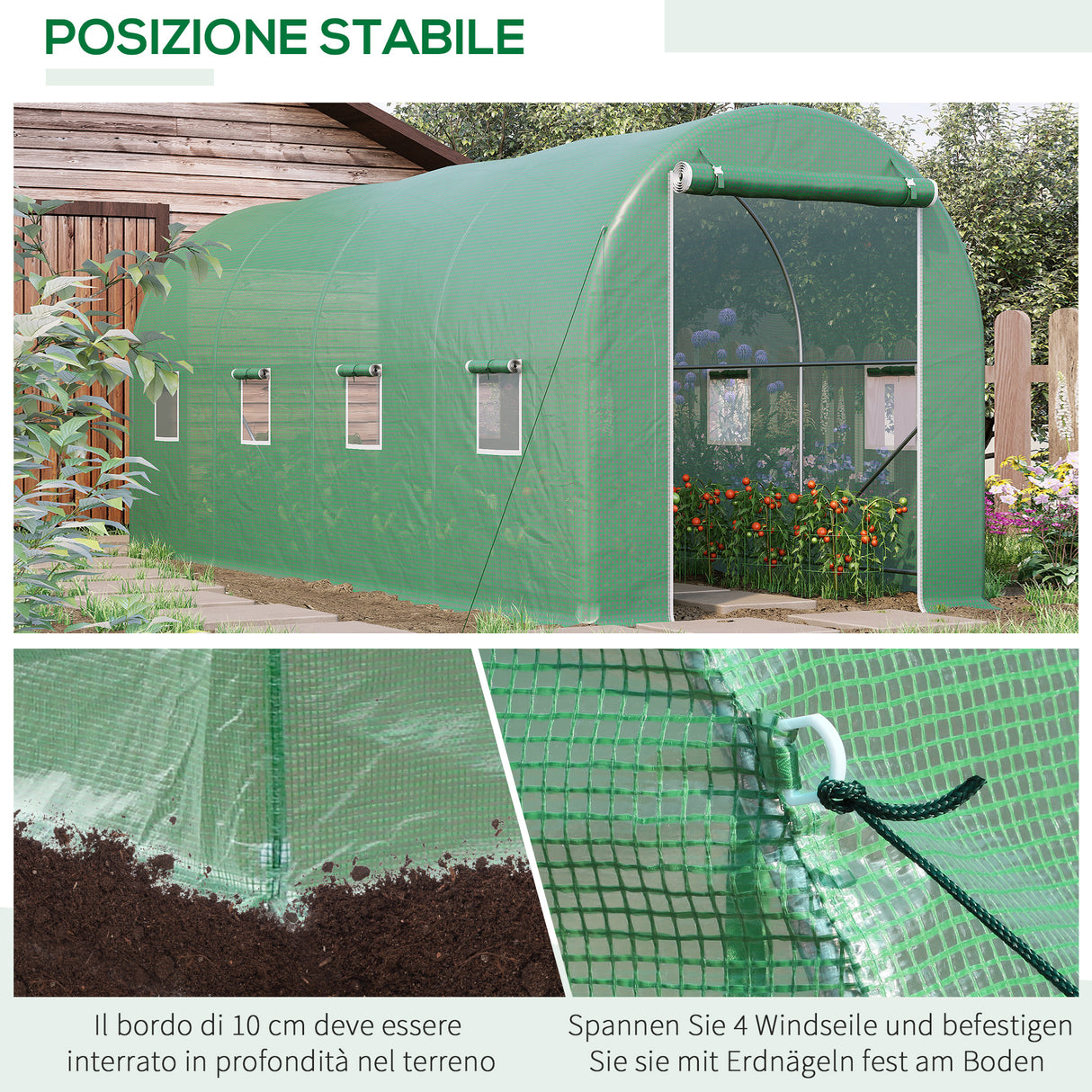 easycomfort easycomfort serra a tunnel da giardino struttura in acciaio con 8 finestre verde 500x200x210cm