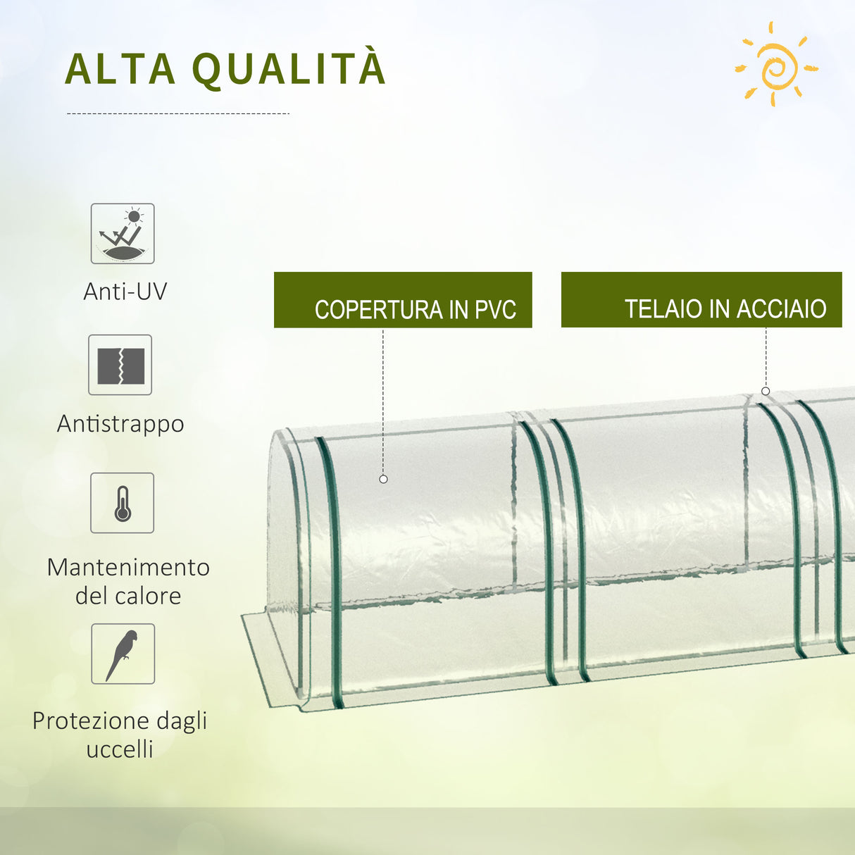 easycomfort serra a tunnel in acciaio e pvc impermeabile e anti uv con 4 porte a cerniera 395x100x80 cm