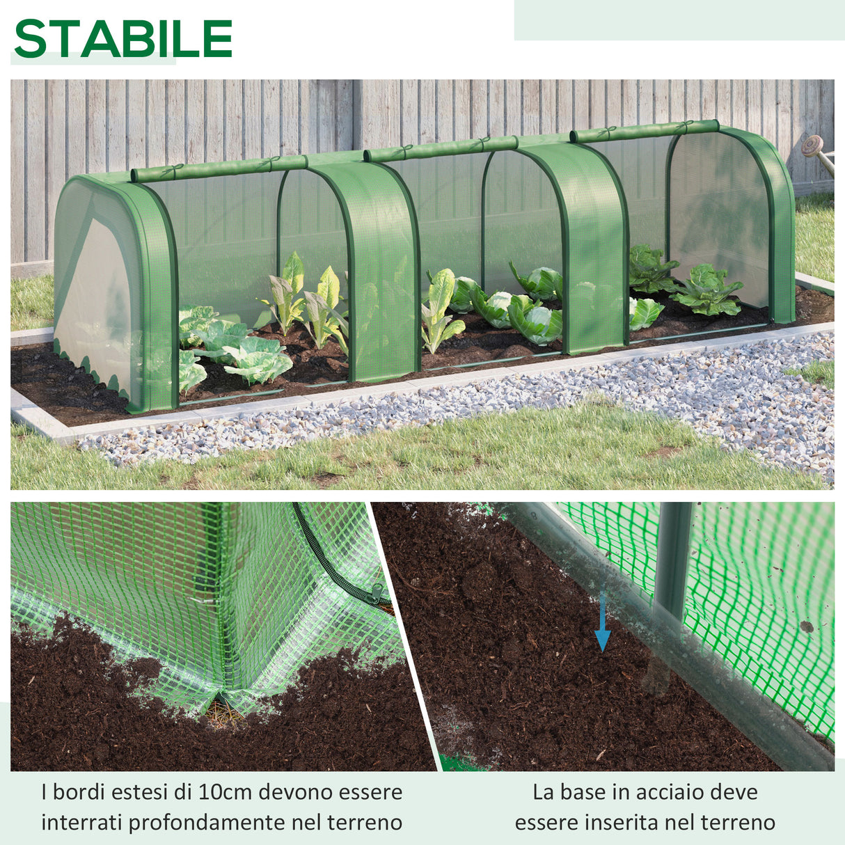 easycomfort easycomfort serra da giardino a tunnel in acciaio e plastica pp con porte avvolgibili 295x100x80 cm verde