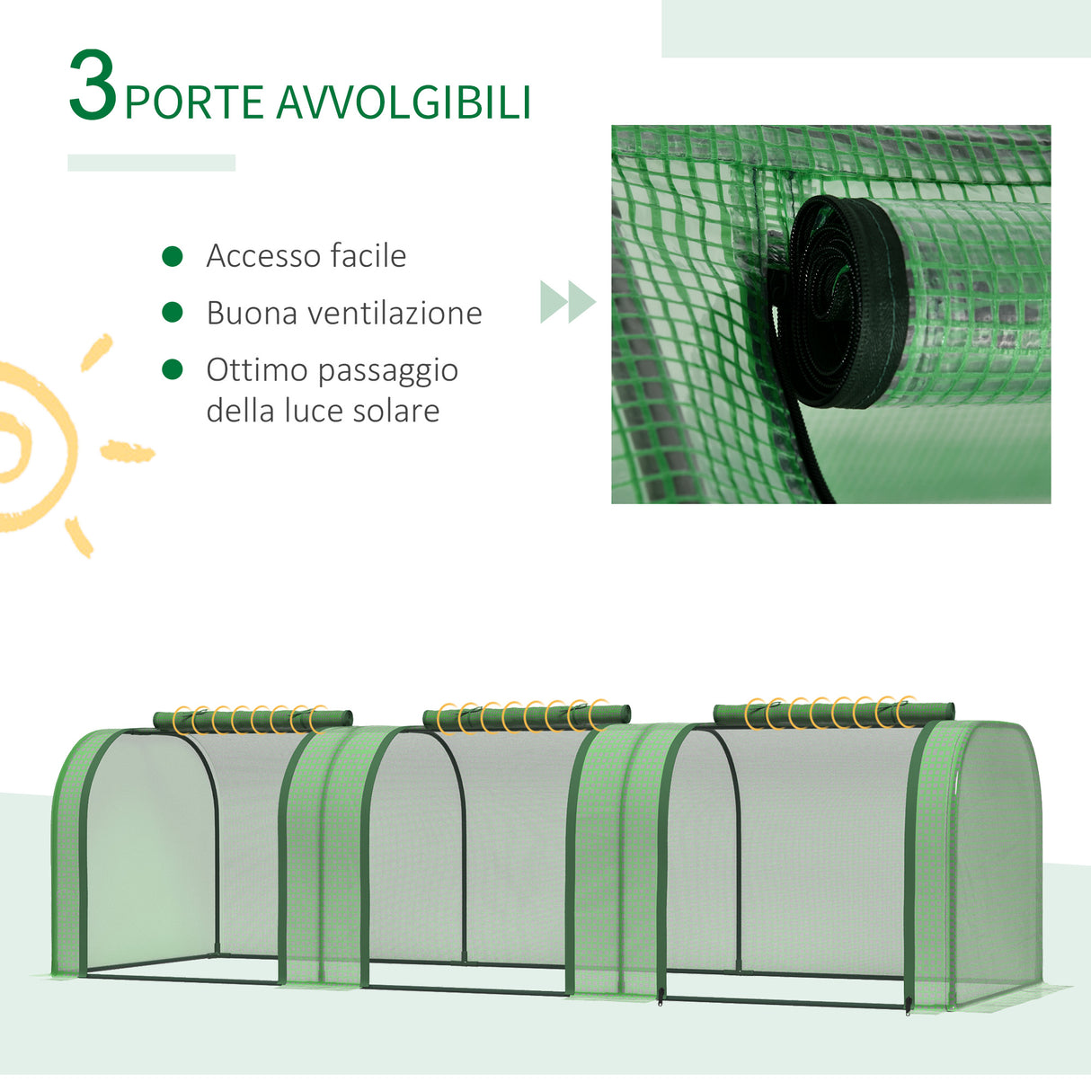 easycomfort easycomfort serra da giardino a tunnel in acciaio e plastica pp con porte avvolgibili 295x100x80 cm verde