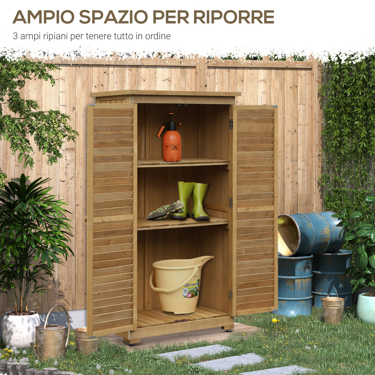 easycomfort armadio porta attrezzi da giardino impermeabile 3 ripiani in legno 87x46.5x160cm