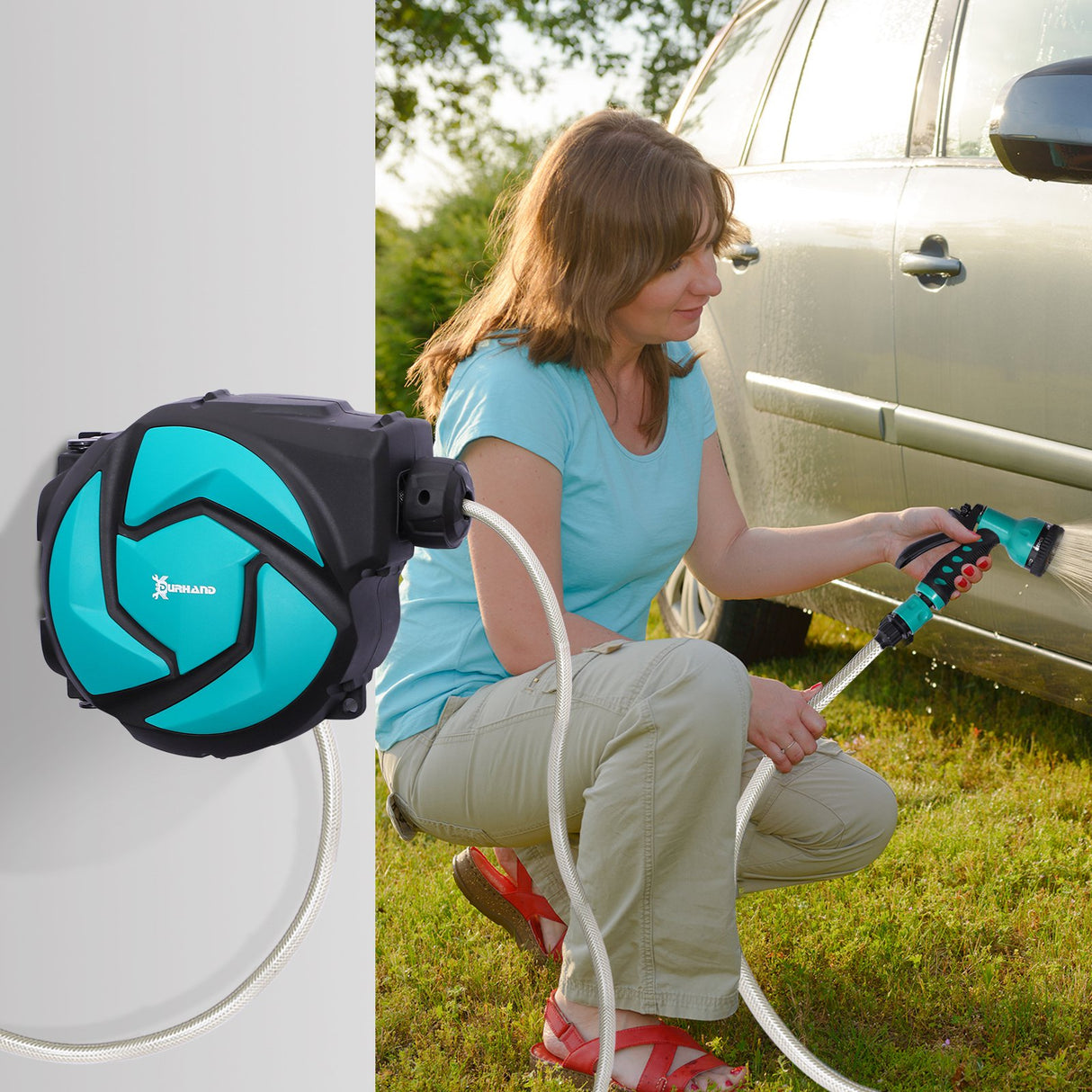 easycomfort easycomfort avvolgitubo da giardino automatico fissaggio a parete orientabile con tubo da 10m 29 5 x 16 5 x 33