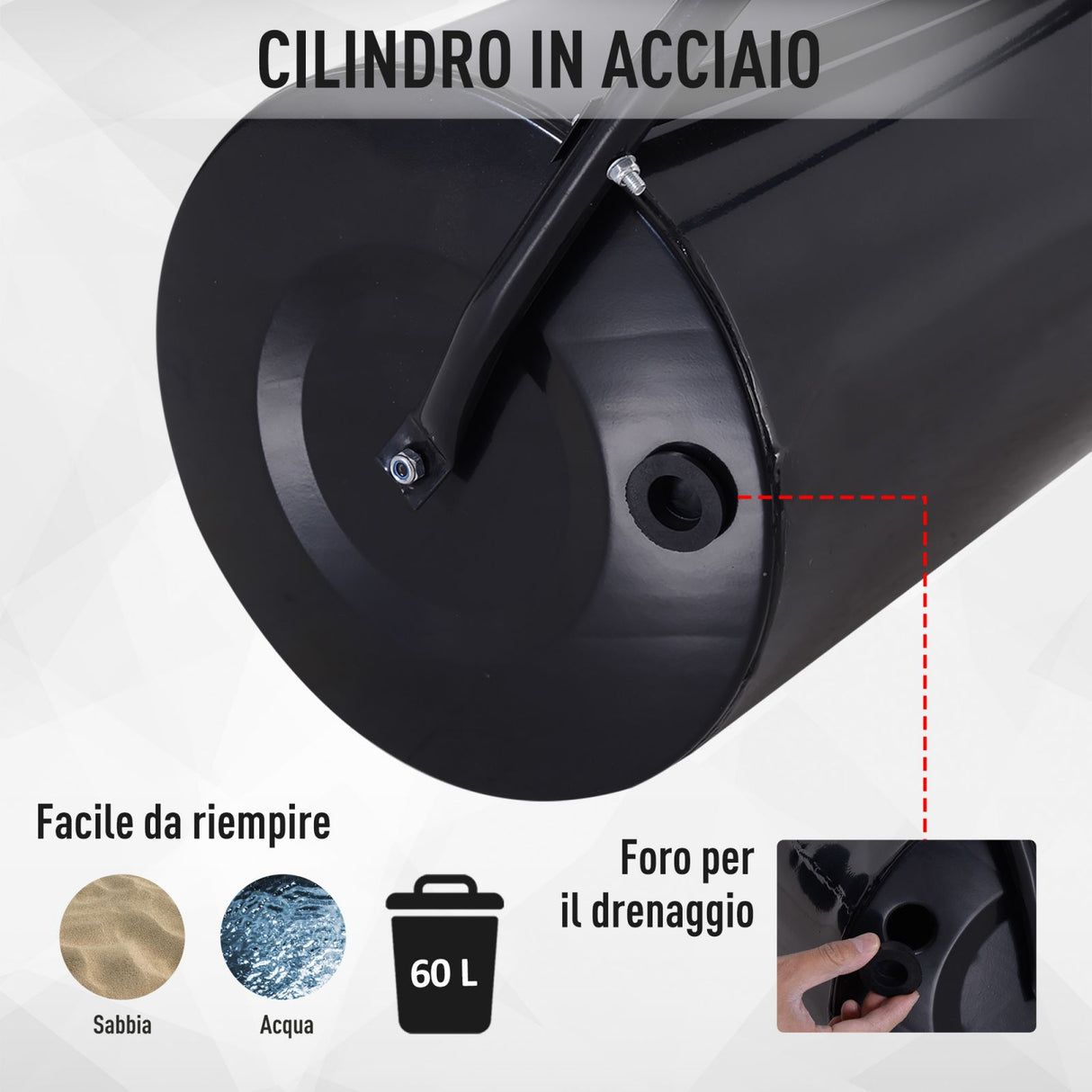 easycomfort easycomfort rullo da giardino in metallo nero serbatoio 60 l 50 cm