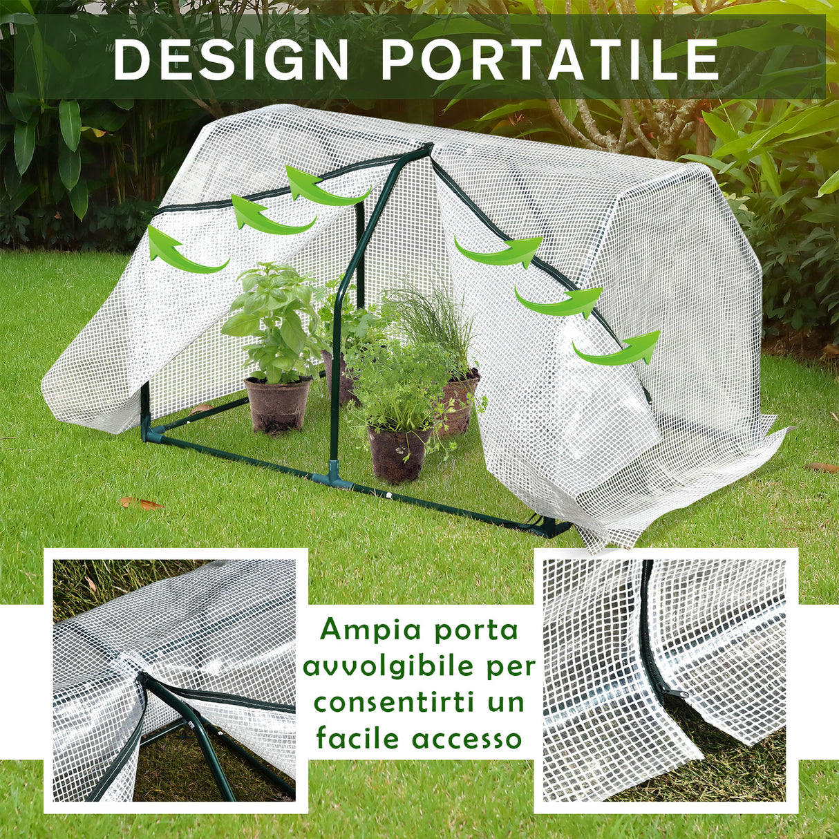 easycomfort mini serra da giardino e balcone in plastica pe e acciaio con chiusura a zip 99x71x60 cm