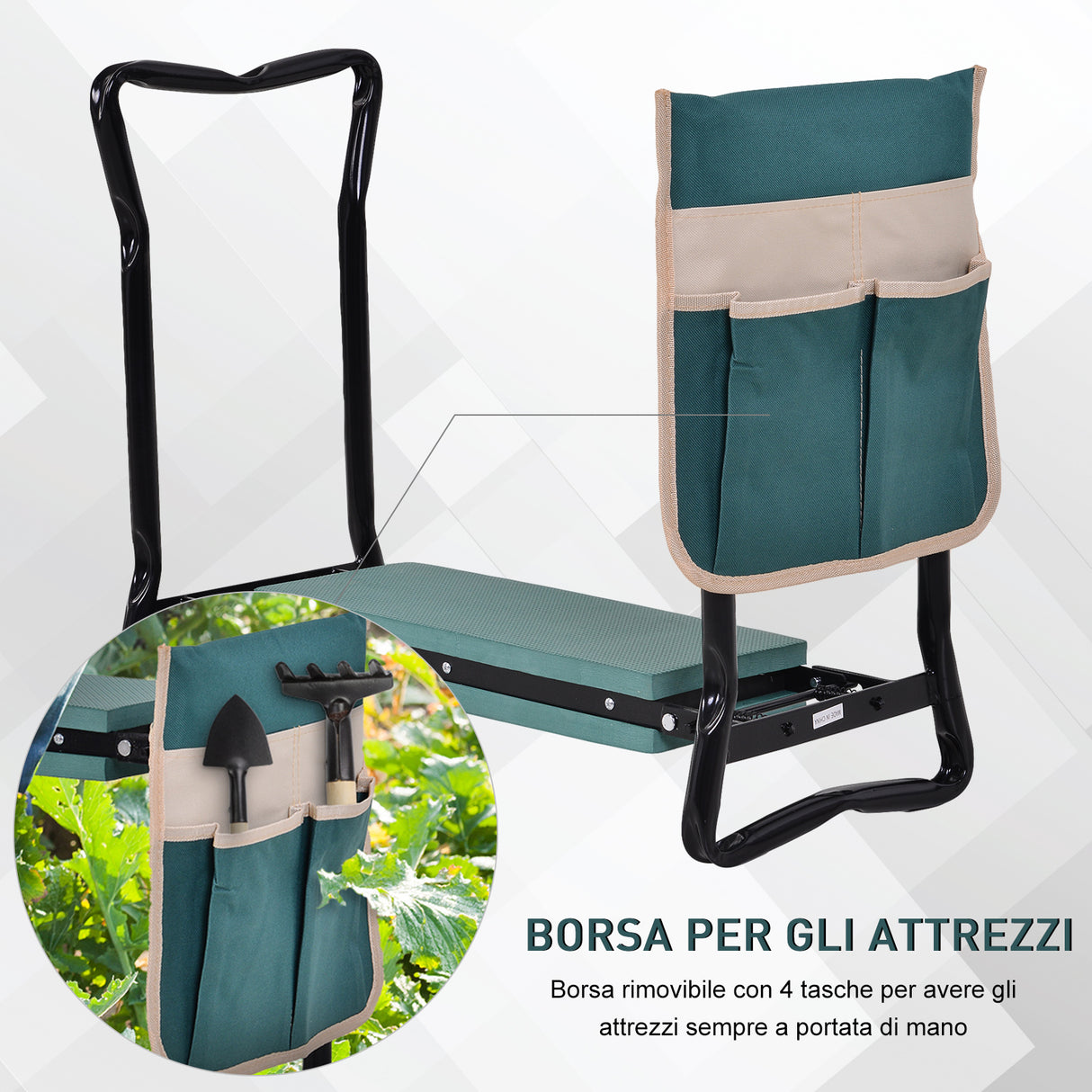 easycomfort easycomfort inginocchiatoio panca da giardino pieghevole con tasca porta attrezzi