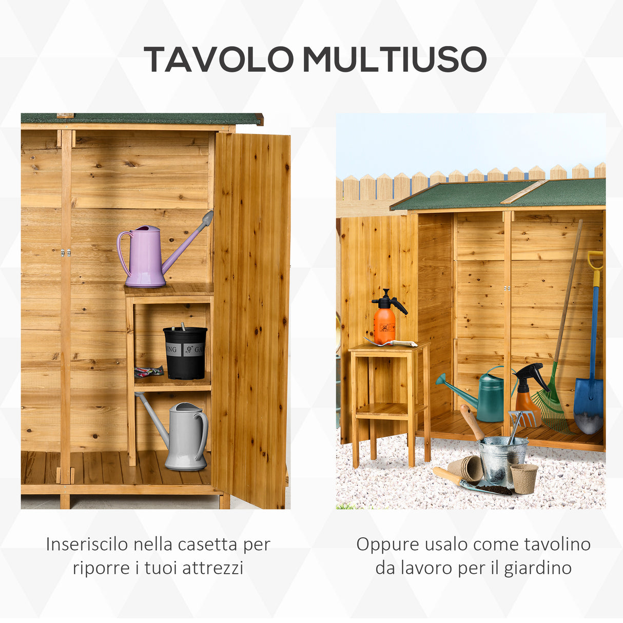 easycomfort easycomfort casetta da giardino in legno a 2 ante con sgabello alto a 2 ripiani e tetto idrorepellente 140x75x157 cm