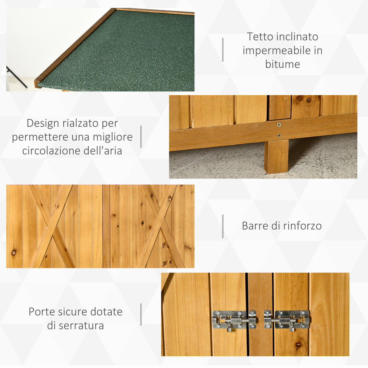 easycomfort easycomfort casetta da giardino in legno a 2 ante con sgabello alto a 2 ripiani e tetto idrorepellente 140x75x157 cm