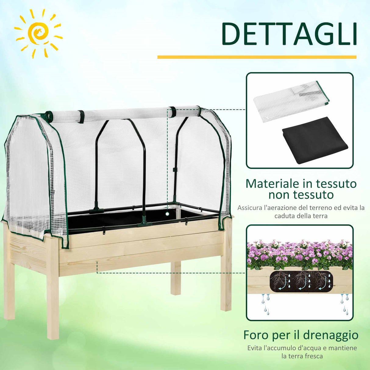 easycomfort easycomfort letto per orto in cassetta con serra da giardino portapiante da esterno in legno e pe per fiori e verdure 121x55x117cm