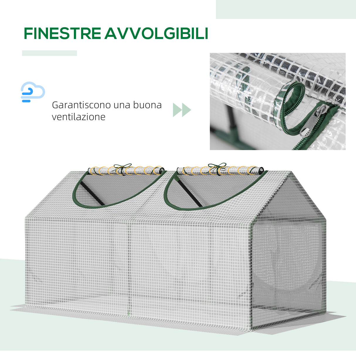 easycomfort mini serra da giardino con 2 finestre avvolgibili e copertura pe anti uv 119x60x60cm bianco