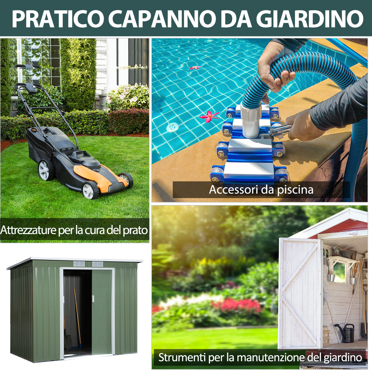 easycomfort casetta da giardino in acciaio con doppia porta scorrevole e prese d aria 213x130x173 cm verde