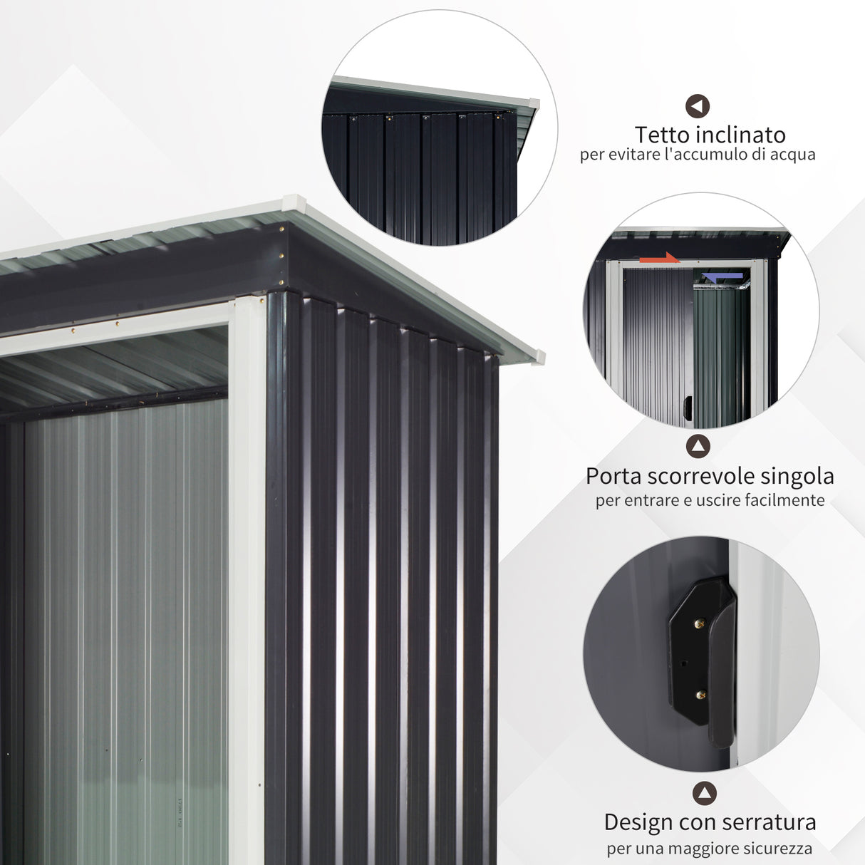 easycomfort easycomfort casetta porta attrezzi 1 porta scorrevole tetto inclinato acciaio nero