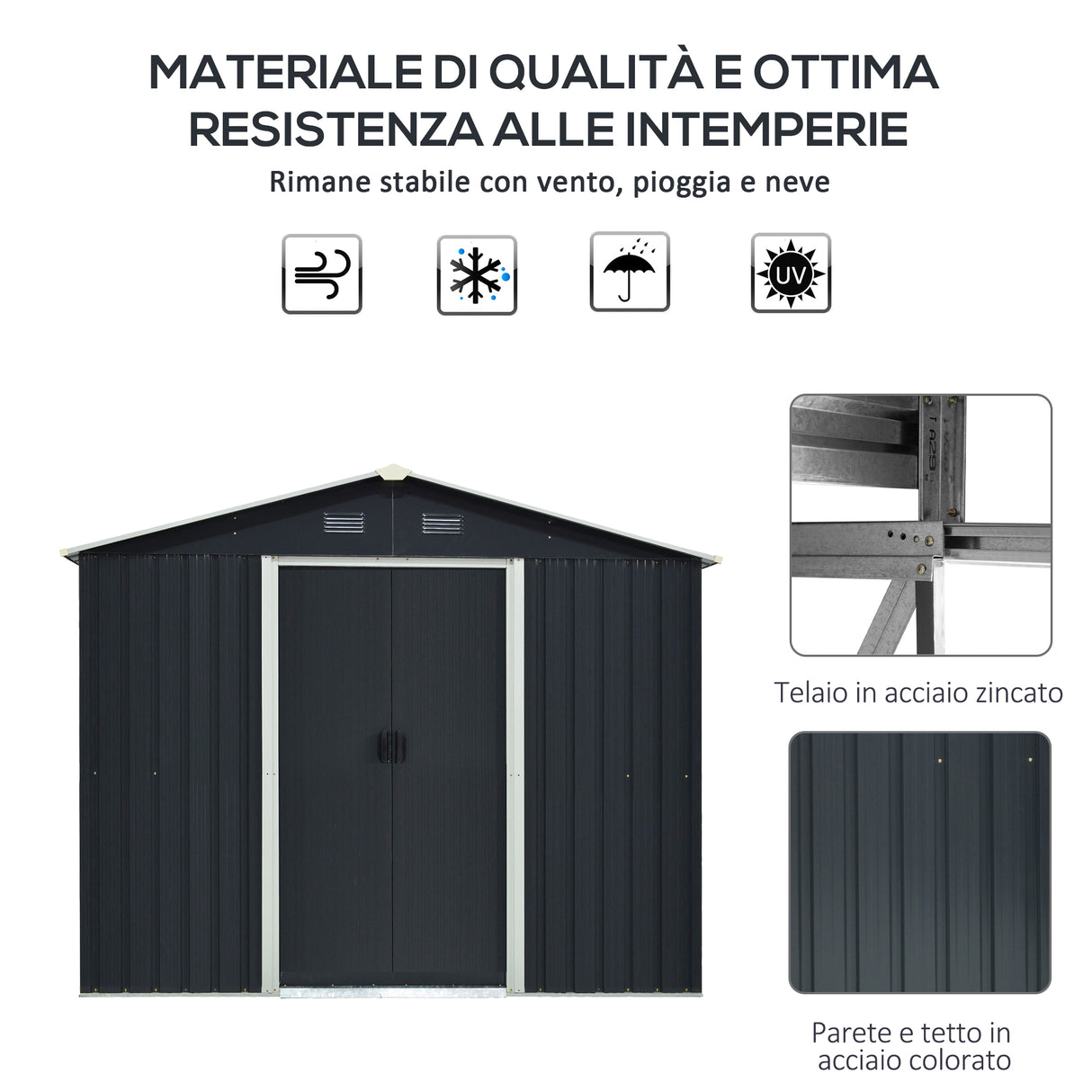easycomfort capanno porta attrezzi 2 porte scorrevoli griglie ventilazione acciaio