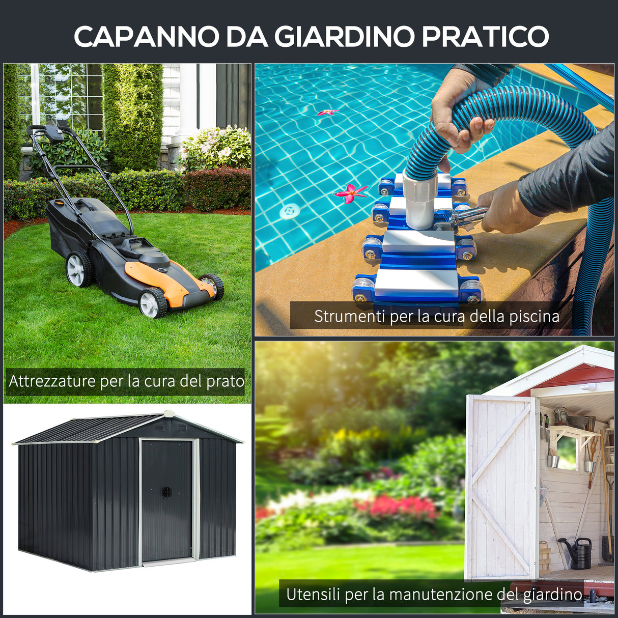 easycomfort capanno porta attrezzi 2 porte scorrevoli griglie ventilazione acciaio