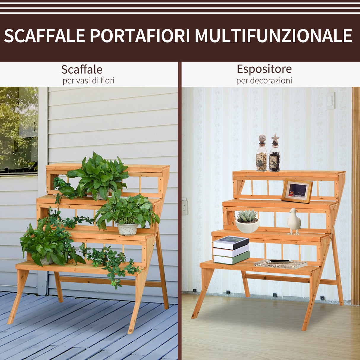 easycomfort easycomfort scaletta portavasi in legno con 4 mensole portapiante giardino e casa