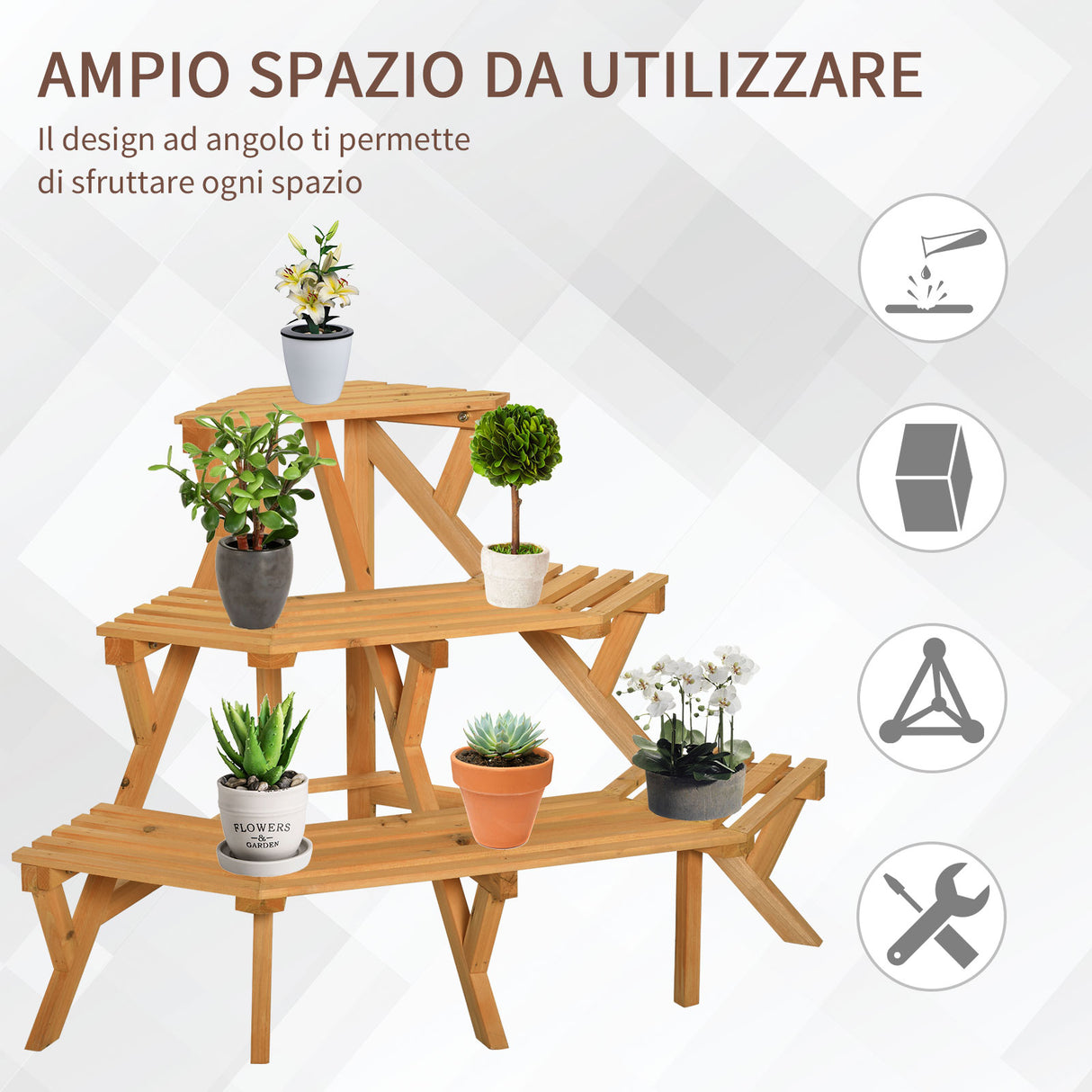 easycomfort easycomfort scaletta portavasi in legno angolare 3 mensole per giardino e casa