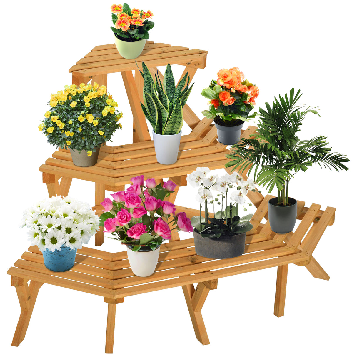 easycomfort easycomfort scaletta portavasi in legno angolare 3 mensole per giardino e casa