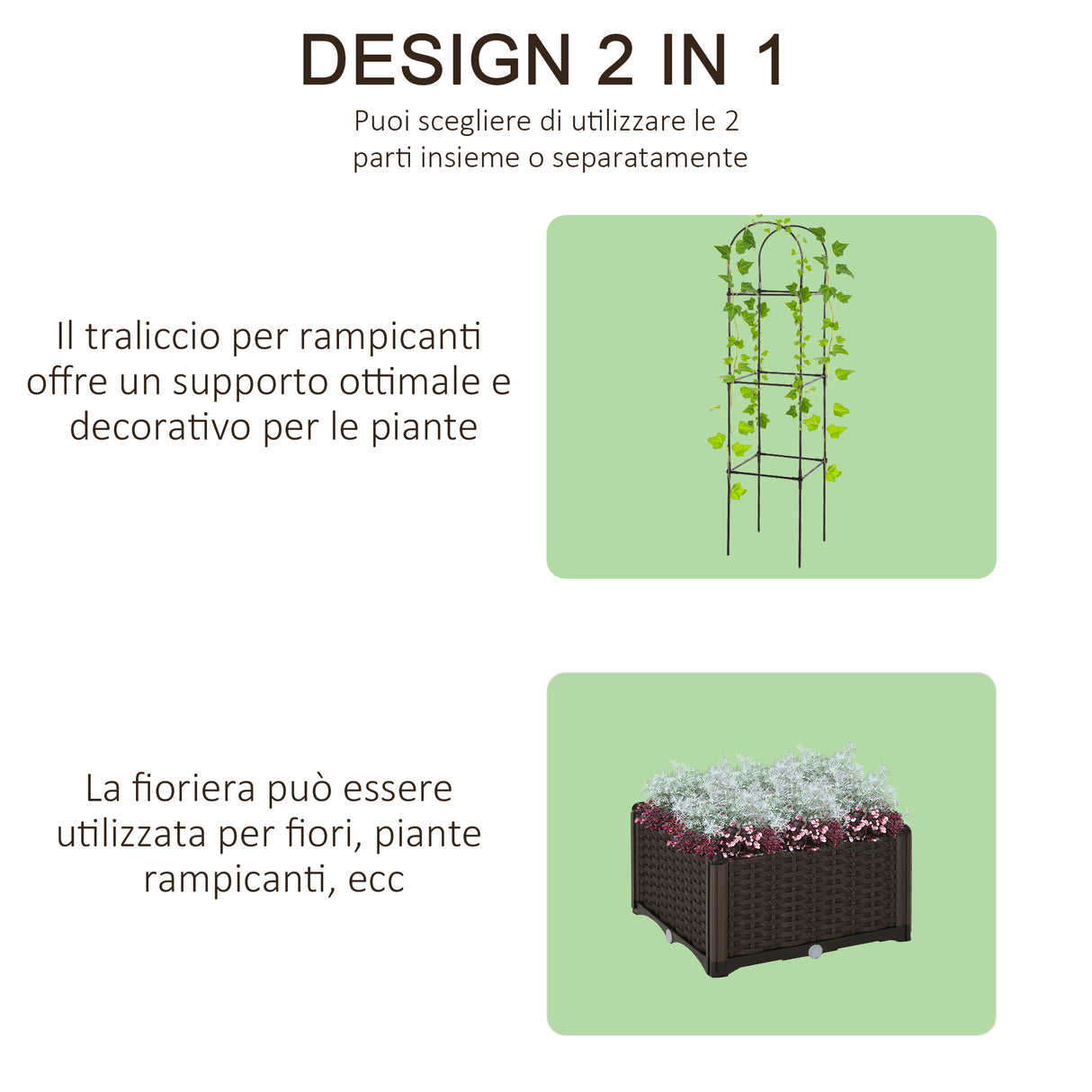 easycomfort easycomfort fioriera da esterno con vaso autoirrigante e griglia per rampicanti