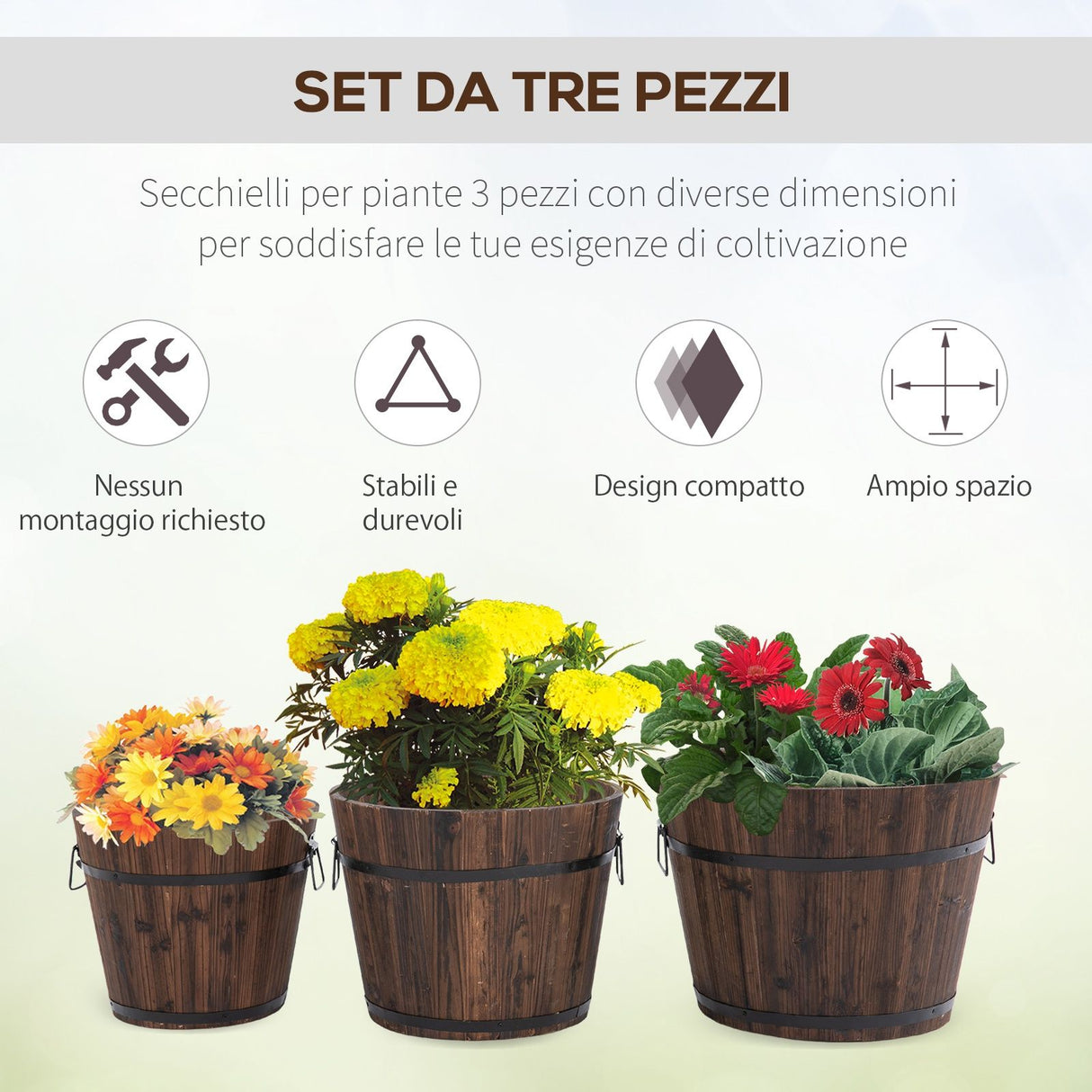 easycomfort easycomfort set 3 vasi per piante in legno dimensioni varie per giardino e interni