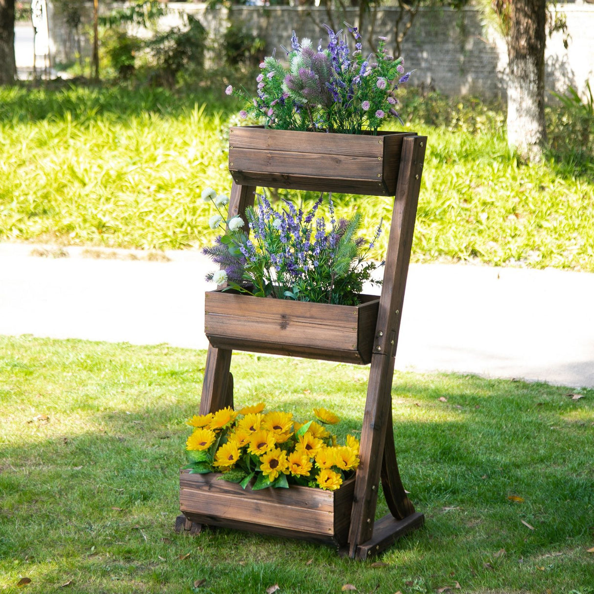 easycomfort easycomfort portapiante in legno 3 livelli fioriera da esterno per orto verticale