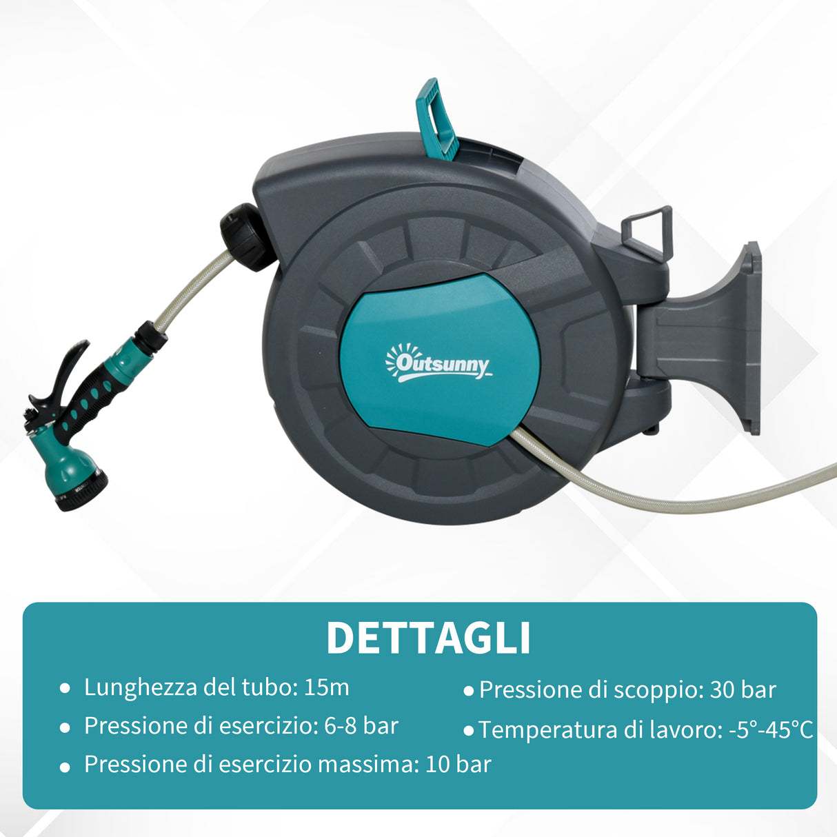 easycomfort avvolgitubo automatico a parete girevole a 180 tubo da 15m e pistola multifunzione 33143