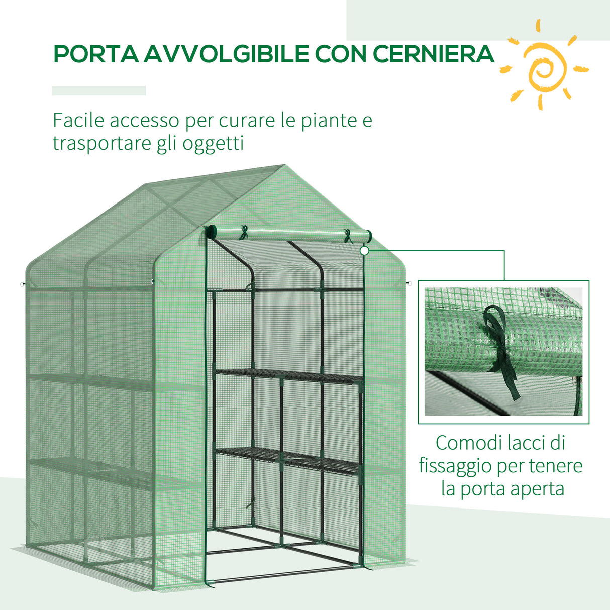 easycomfort serra da giardino con scaffali copertura in pe e porta avvolgibile 143x138x190 cm verde