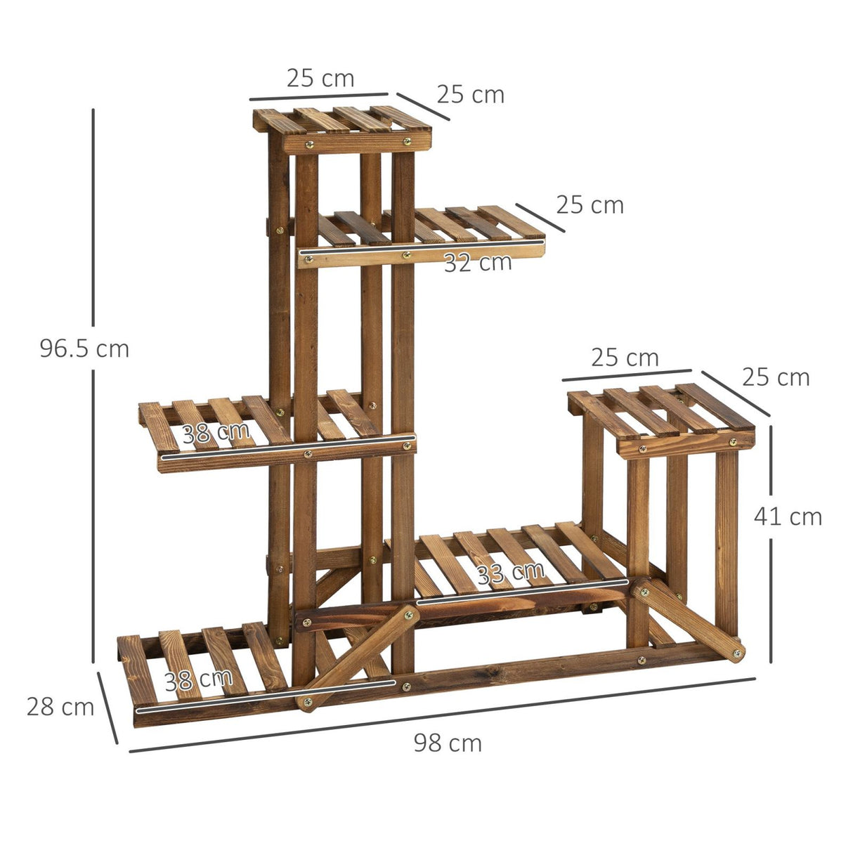 easycomfort scaffale porta piante asimmetrico a 6 livelli per giardino e casa in legno 98x28x96.5cm