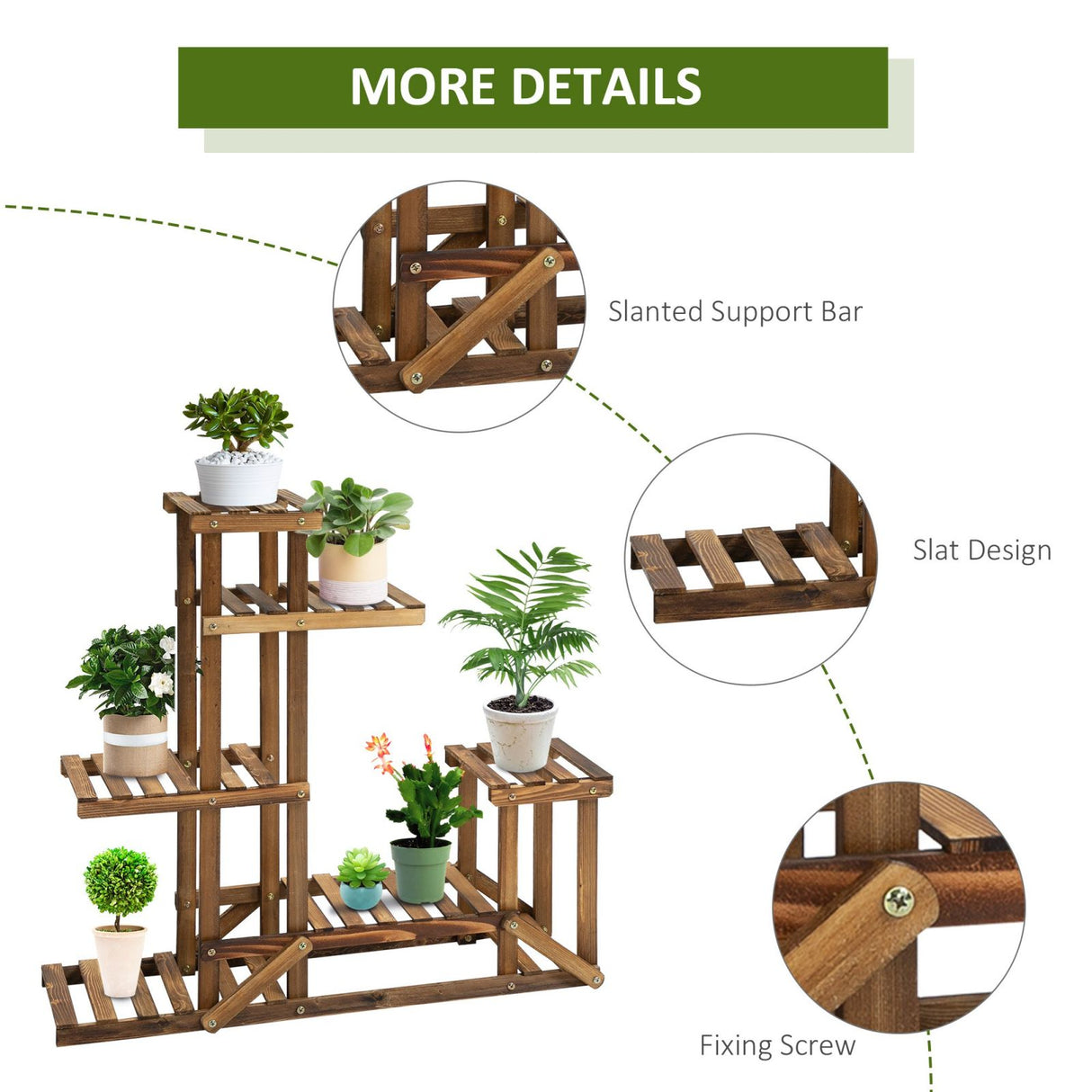 easycomfort scaffale porta piante asimmetrico a 6 livelli per giardino e casa in legno 98x28x96.5cm