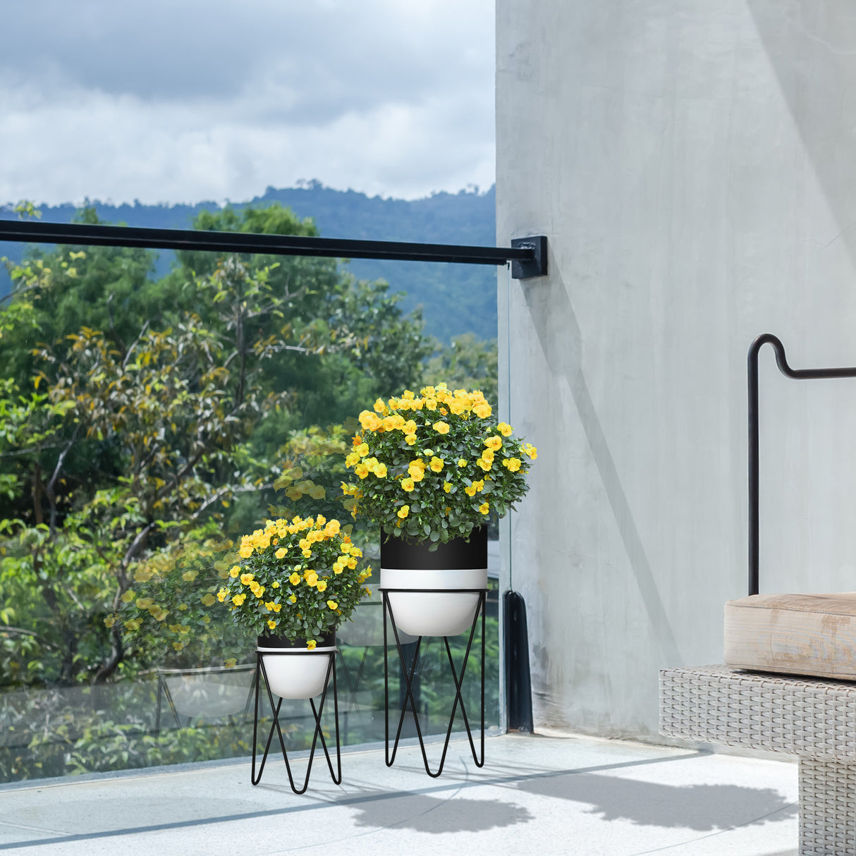 easycomfort fioriera set di 2 pezzi con supporto di metallo per arredamento interni ed esterni nera