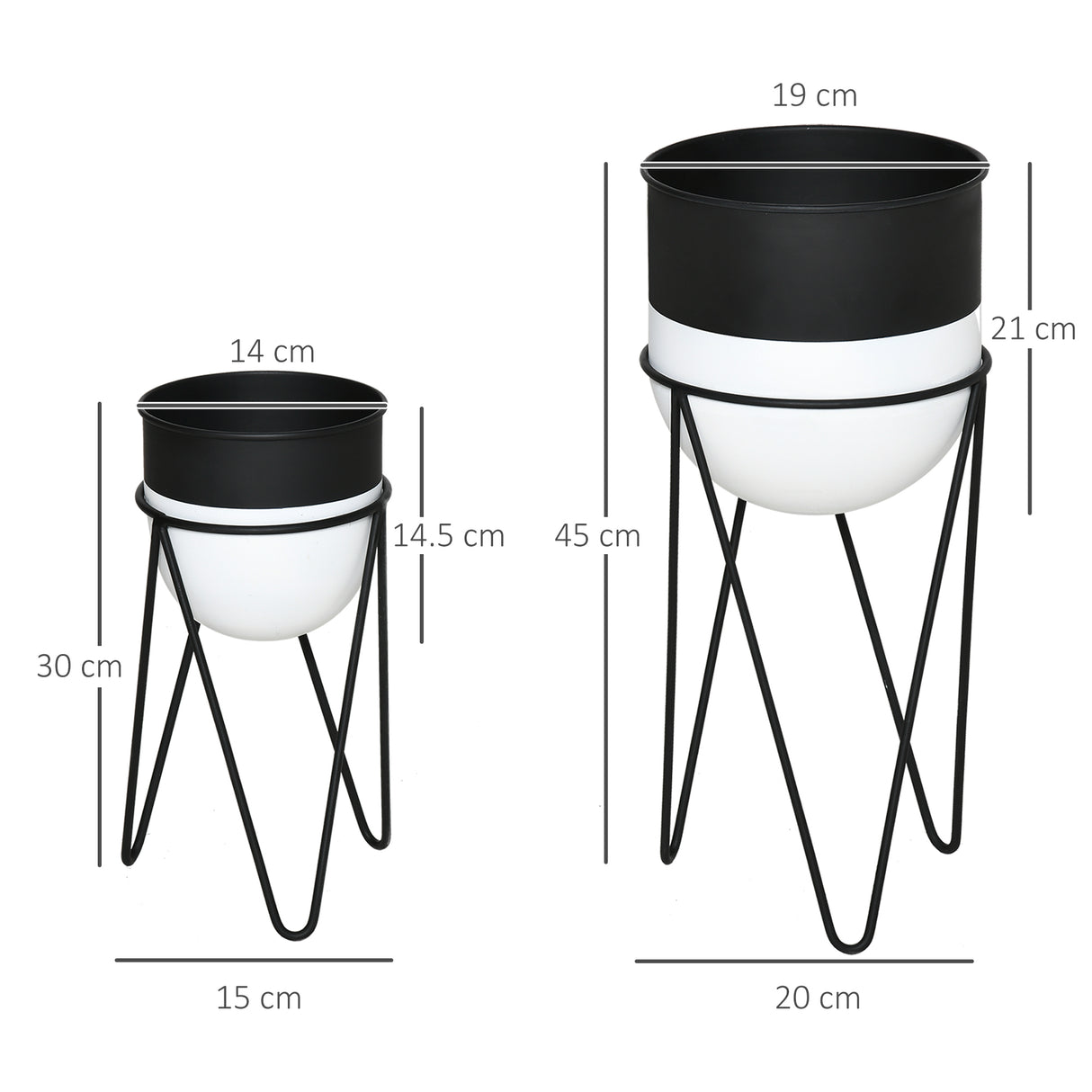 easycomfort fioriera set di 2 pezzi con supporto di metallo per arredamento interni ed esterni nera