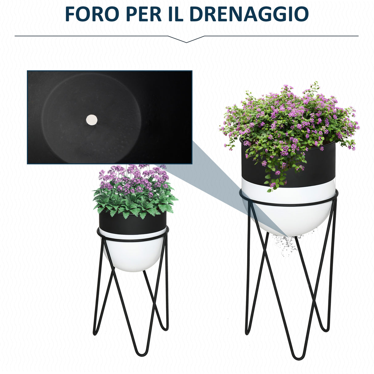 easycomfort fioriera set di 2 pezzi con supporto di metallo per arredamento interni ed esterni nera