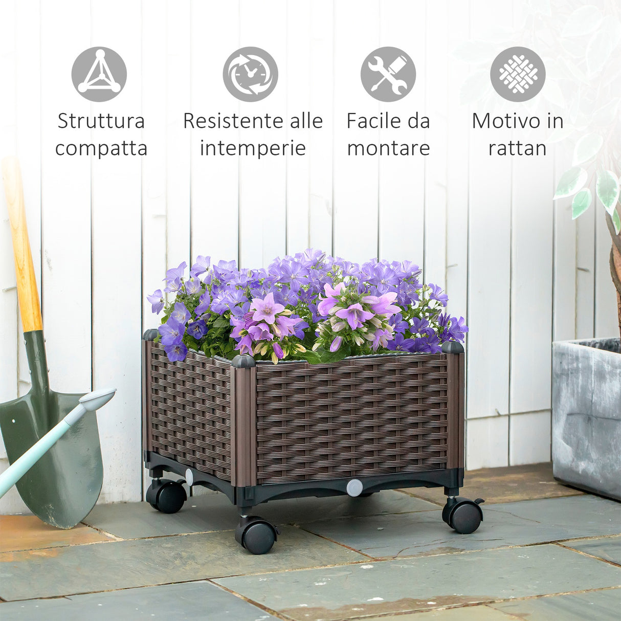 easycomfort fioriera da esterno in plastica con 4 ruote e disco auto irrigante 40x40x31.5cm
