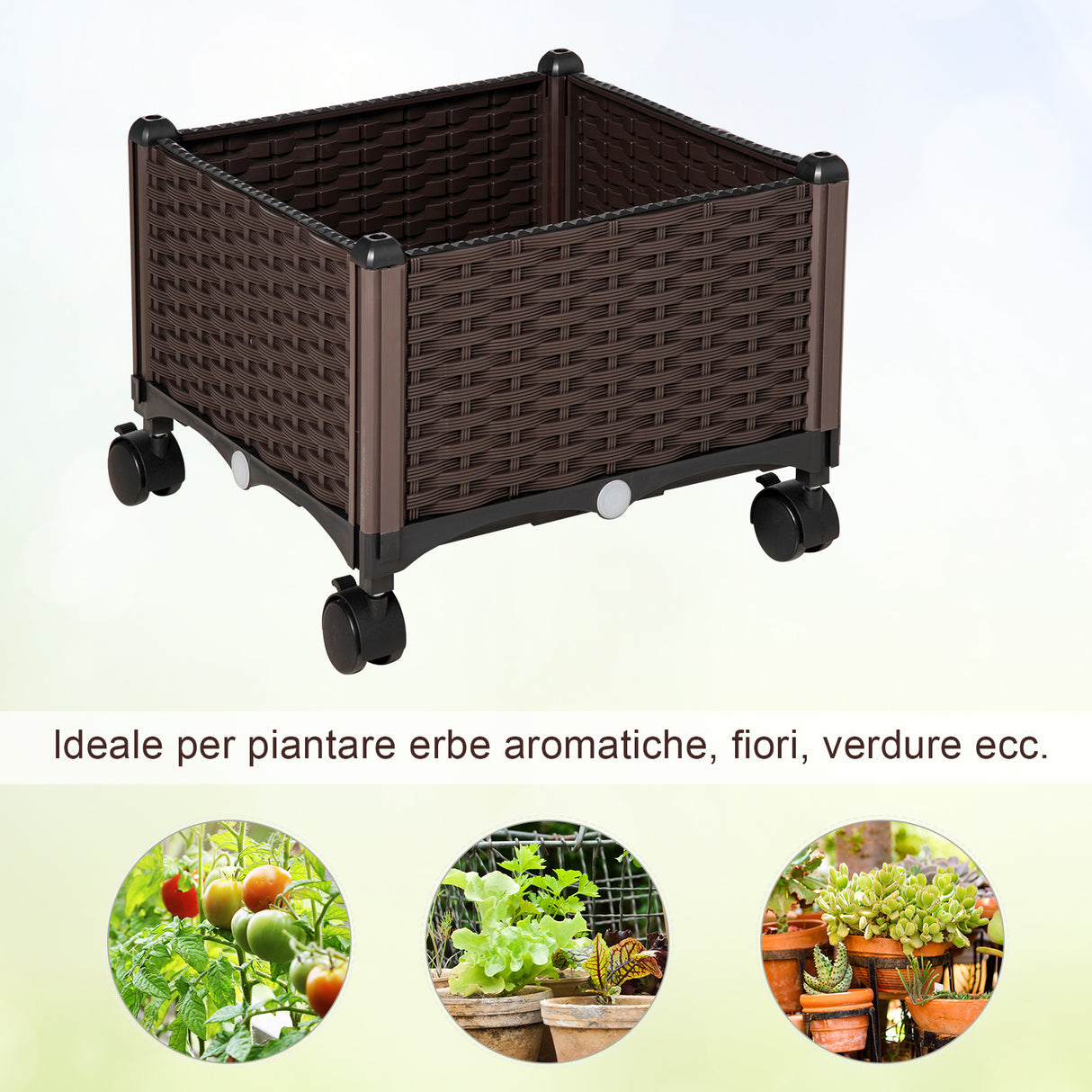 easycomfort fioriera da esterno in plastica con 4 ruote e disco auto irrigante 40x40x31.5cm